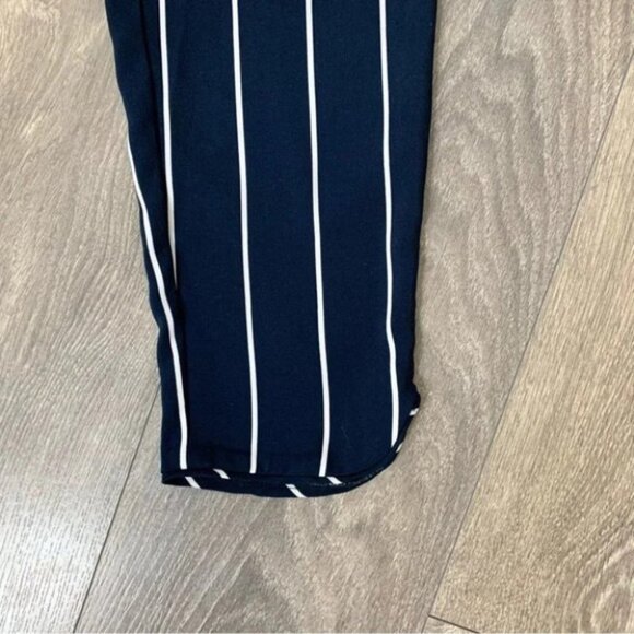 Zara Striped Trousers Pant High Rise Waist Straight Leg Crop Navy Blue Size XS - Picture 8 of 12